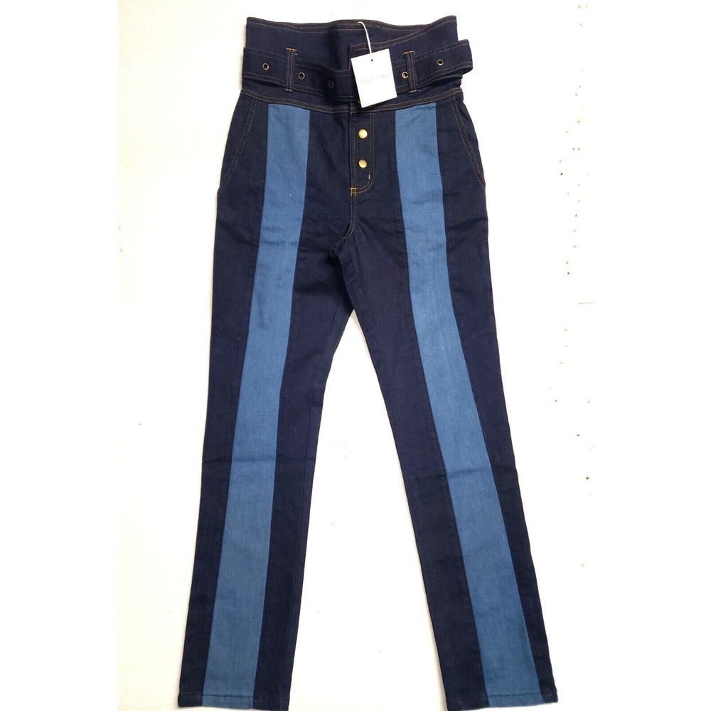 Honey Punch Jeans Women Medium High Rise Dark and Light‎ Blue Denim Belted  NWT